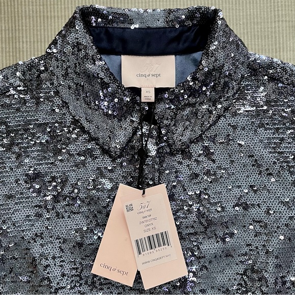 Cinq a Sept Onyx Isha Sequined Button Down Top NWT - Picture 12 of 13